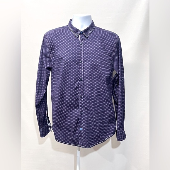 TRANQUILITY MAYHEM Men’s navy and pink print long sleeve shirt‎ size L. - Picture 2 of 14